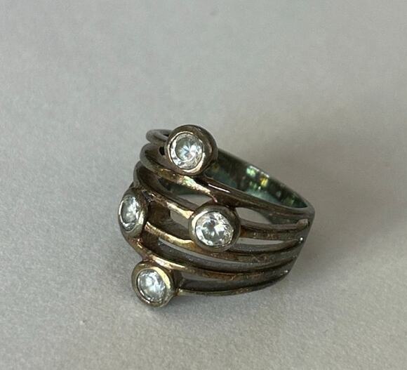 Unbranded Jewelry - Silver-Tone Multi-Band Ring 4 Clear Stone Accents Size 6.5/7